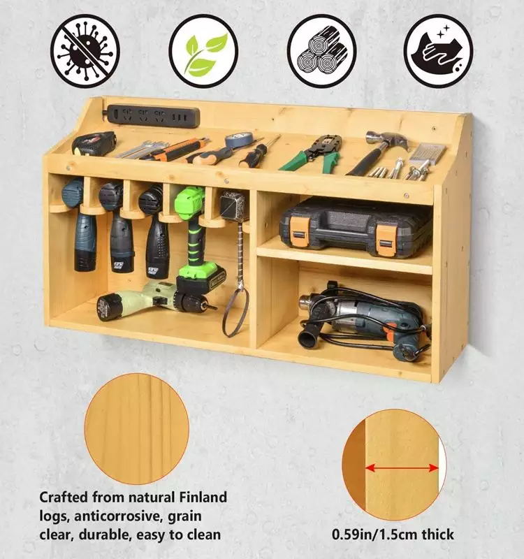 Caja de herramientas de madera Organizador de pared
