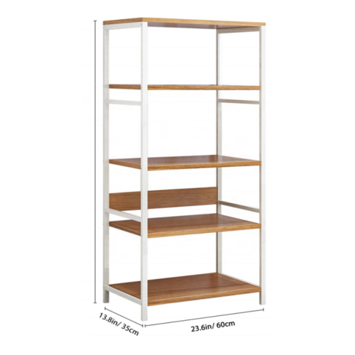 Metal Base Bookcase With 5 Wooden Shelves