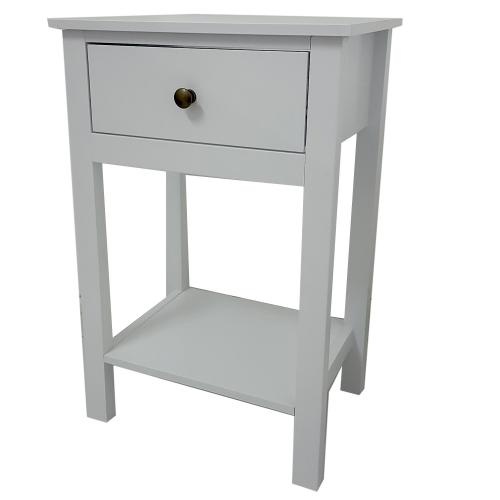 wooden side table with shelf and drawer